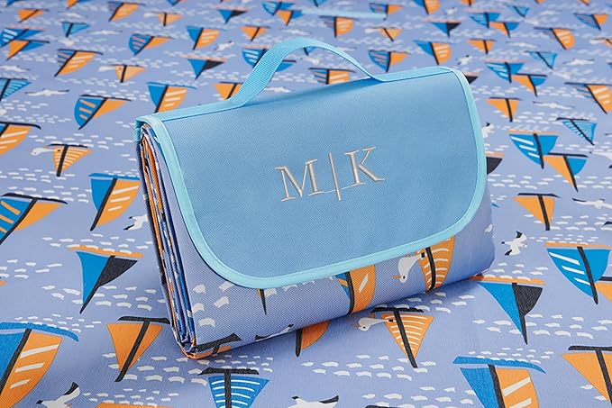 EURYNOME Custom Picnic Blanket Personalized w/Embroidery - Waterproof 600D Oxford Large Beach Mat for Camping Hiking - Add Name/Text!