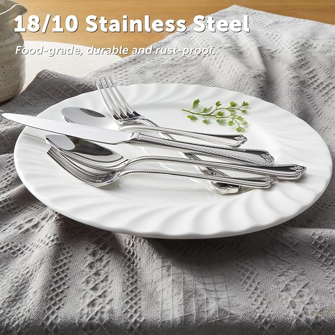 KINGSTONE Silverware Set 30-piece 18/10 Stainless Steel Flatware Set Cutlery Set for 6 for Kitchen Home Wedding Party Mirror Polished and Dishwasher Safe Featured Gifts
