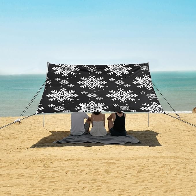 ALAZA Snowflake Snow Beach Tent Sun Shelter UPF50+ Protection Beach Shade Canopy w/ 4 Sandbags for Outdoor Camping Fishing Backyard Fun Picnic 10x9 ft