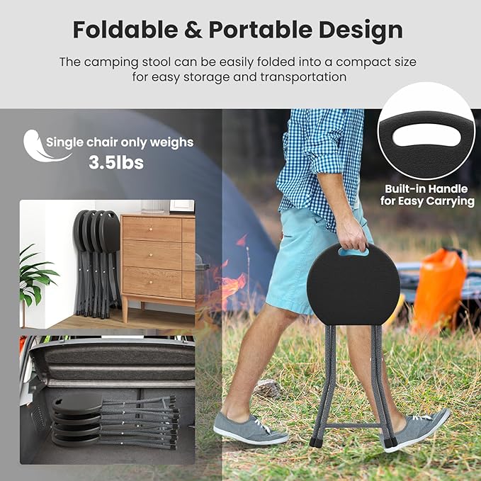 Goplus Folding Stool 2 Pack 18 inch Foldable Camping Stool for Adults with 440 lb Capacity Portable Plastic Fold up Stool Collapsible Round Stool with Handle for Fishing Hiking Gardening BBQ