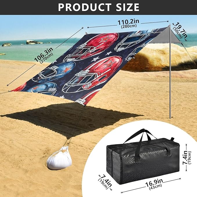Pattern Football Helmet Pattern Camping Sun Shelter Beach Tent Portable Beach Sun Shade Outdoor Canopy for Camping Trips Fishing Picnic