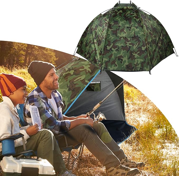 Portable Camouflage Fishing Shelter Tent for Two Waterproof Sunshade for Outdoor Camping