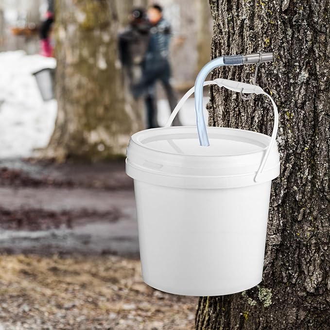 6 Sets Maple Syrup Tapping Kit Maple Sugar Starter Kit Included 3 Buckets with Lid 3 Metal Maples Syrup Taps 3 Maples Syrups Filters 1 Syrups Tube 1 Cleaning Brush for Spiles (White)