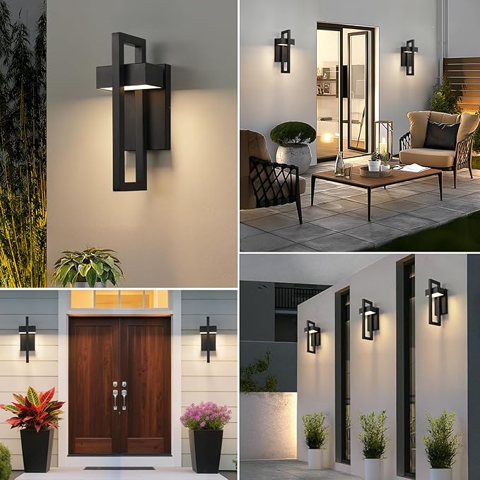 tewei 16.5'' Modern LED Outdoor Wall Sconce Integrated LED Outdoor Light Fixtures Wall Mount Exterior Lights Black Front Porch Outside Lighting for House Backyard Warm White 3000K 1 Pack