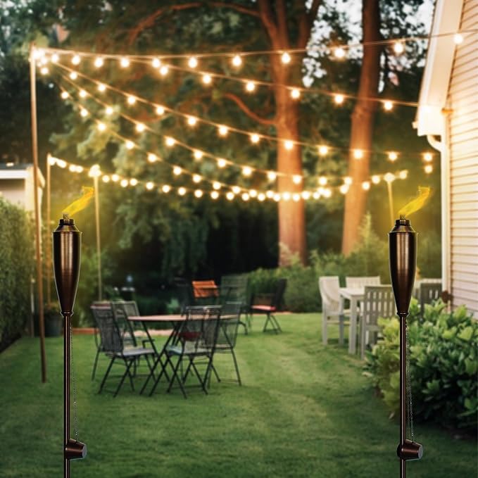 Garden Torches for Outside -Deco Home Pack of 4 Metal Garden Torches Citronella Oil for Outdoor Ambiance - Decorative and Functional Citronella Torches for Patio Lawn and Backyard- Bronze