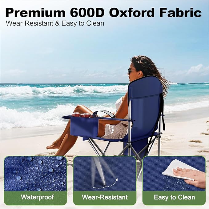 Folding Camping Chairs Durable 600D Oxford Portable Outdoor Chair with Cooler Pouch Cup Holder &amp Storage Pocket for Camping Beach Fishing