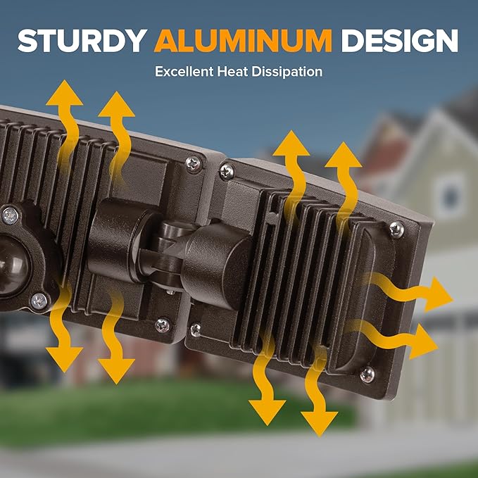 LUTEC 75W 8000 Lumen Floods Light Outdoor Switch Controlled LED Security Lights with 3 Adjustable Heads 5000K Daylight IP65 Waterproof Exterior Flood Light for Outside Garage Yard Patio-Brown