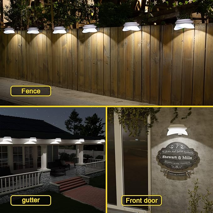 ROSHWEY Gutter Lights Solar Powered 6 Pack Solar Patio Decor Lights with 9 LED Waterproof Fence Light for Eaves Garage Garden Landscape Pathway (Cool White)