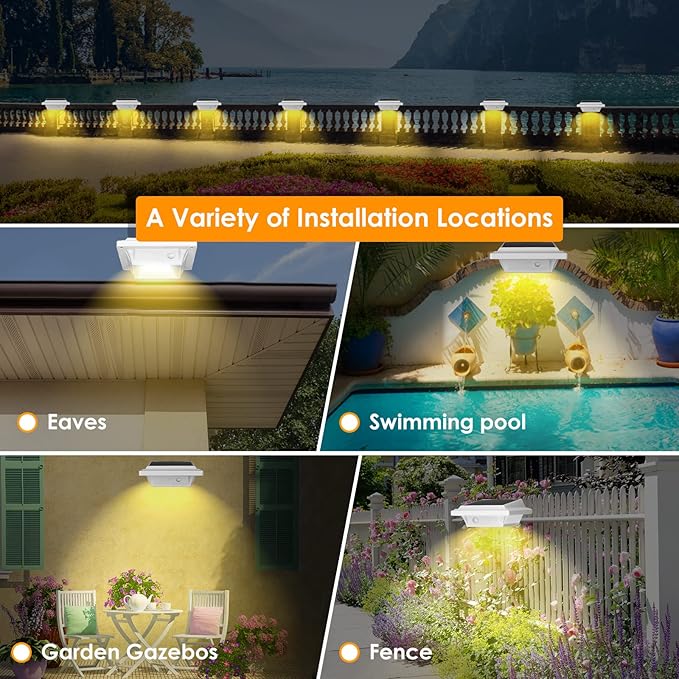 UniqueFire Solar Gutter &amp Fence Lights - 40 LED Outdoor Waterproof Security Lamps for Eaves Garden Landscape &amp Walkway (6PCS White Warm Light)