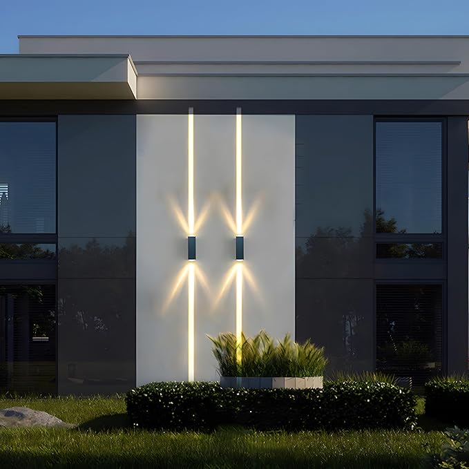 Bofea-Outdoor Waterproof Wall Sconce Black Aluminum Construction with Dual Up/Down LED Lights Outside Wall Lights Ideal for Patio Garden and Porch Lighting(One Main Beam Up and Down)
