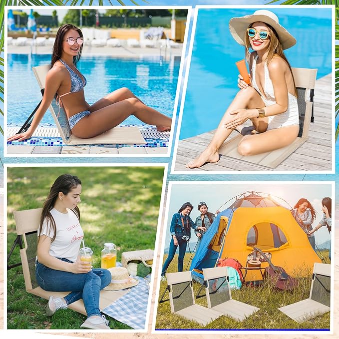 Karenhi 4 Pcs Foldable Poolside Chairs Portable Beach Chair Folding Seat for Edge of Pool Provide Back Support with Carry Bag for Adults Traveling Camping Picnic Lawn(Beige26.8 InchMesh Style)