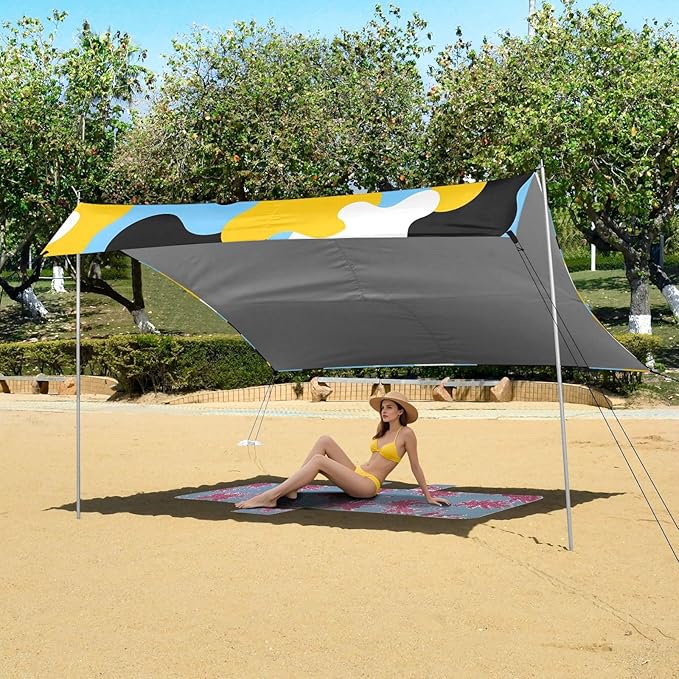 ALAZA Blue Yellow Cow Pattern Beach Tent Sun Shelter Portable Canopy Sunshade for Outdoor Camping Picnics Backyard Fun 10x9 ft