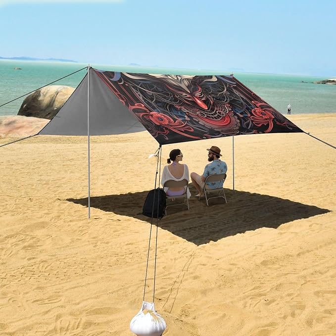 Beach Tent Sun Shelter Red Robot Owl Lightweight &amp Easy Setup Beach Shade Canopy for Camping Fishing
