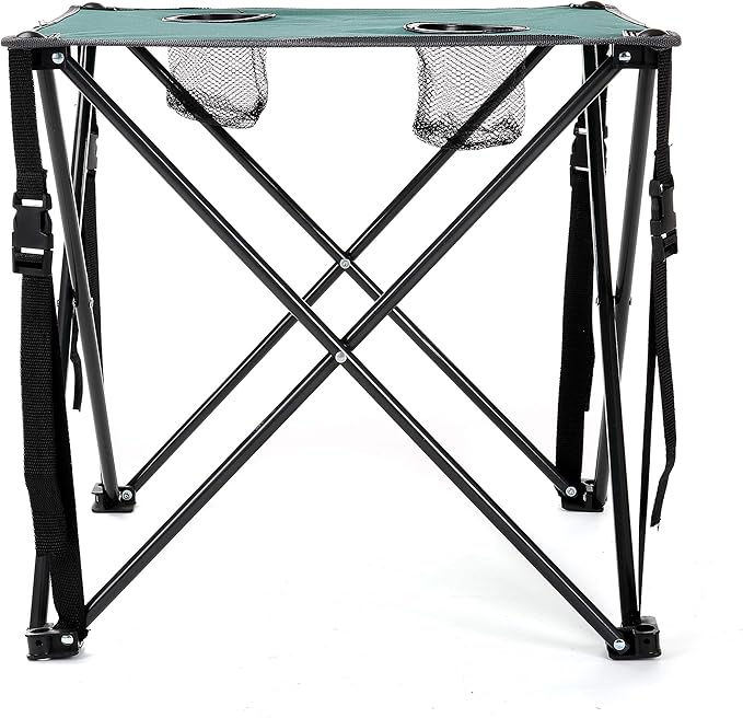 ARROWHEAD OUTDOOR 26” (66cm) Portable Camping Folding Table 2 Cup Holders Square Carrying Case Steel Frame High-Grade 600D Canvas