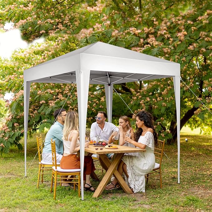6.5x6.5ft Pop Up Canopy Tent Outdoor Tent Canopy Foldable Portable Canopies for Camping Patio Easy Up Gazebo Canopy with Carry Bag White