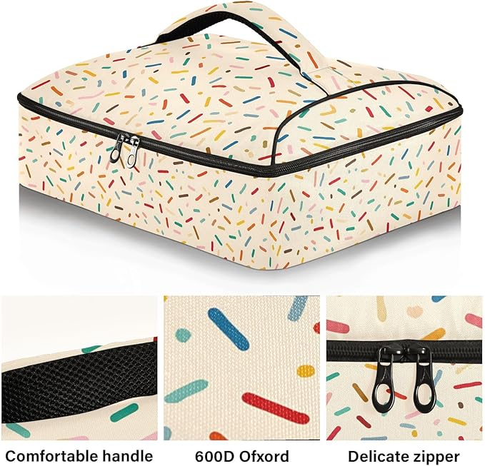 Casserole Carrier Colorful Thin Lines PatternInsulated Casserole Carrier for Hot or Cold Food Thermal Lunch Tote for Potluck Parties Picnic Beach Fits 9 x 13 Inches Baking Dish
