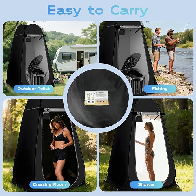 Camping Toilet with Pop Up Privacy TentPortable Outdoor Folding PottyShower Tent Dressing Room with Carry Bag for RV TravelTruckBeachFishing