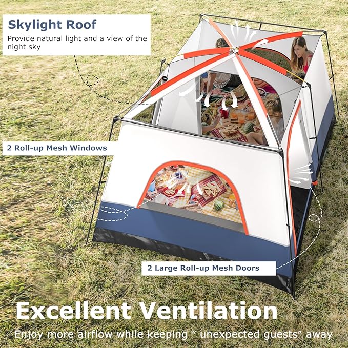 Tangkula 6/8/10-Person Camping Tent with Porch Large Family Cabin Tent with 2 Rooms 2 Doors 2 Mesh Windows Removable Rainfly Carrying Bag Double Layer Tents for Camping Picnic Outdoor