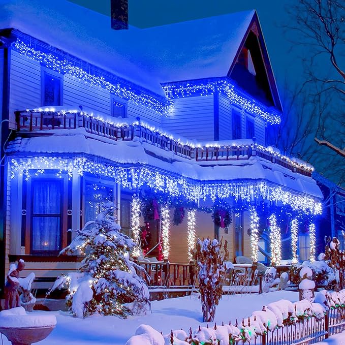 Icicle Lights for Outside 98FT 1216 LED Icicle Christmas Lights Outdoor with 228 Drops 8 Modes Waterproof String Twinkle Light for Indoor Bedroom House Holiday Party Wedding Decorations Blue