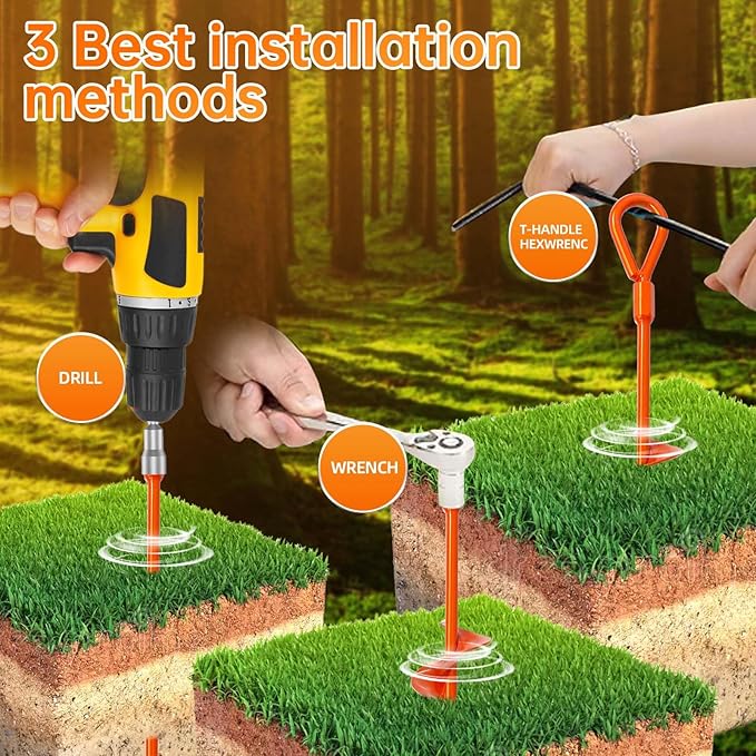 Ground Anchors Shed Anchor Kit - 15 Inch 4-Pack Spiral Stakes Ground Anchors Heavy Duty - Strong Wind Resistant for Camping Tents Carports Swing Sets and Canopies - Earth Anchors (Orange)