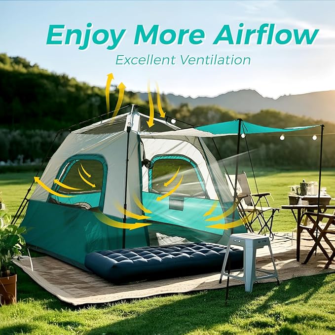 Hewolf Instant Tent for 4-6 Person Camping Waterproof Easy Pop Up Tent Sets Up in 60 Seconds for Family Outdoor Hiking &amp Backpacking with Carry Bag