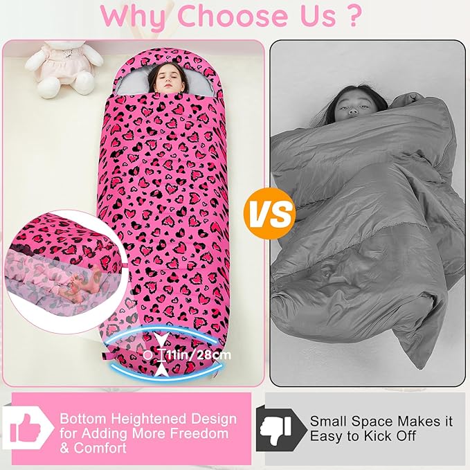 FIOBEE Kids Sleeping Bag for Girls Boys 3 Season Warm &amp Cool Weather Youth Camping Sleeping Bags with Backpacking Bag Waterproof for Traveling Hiking Indoor Outdoor Camping Essentials