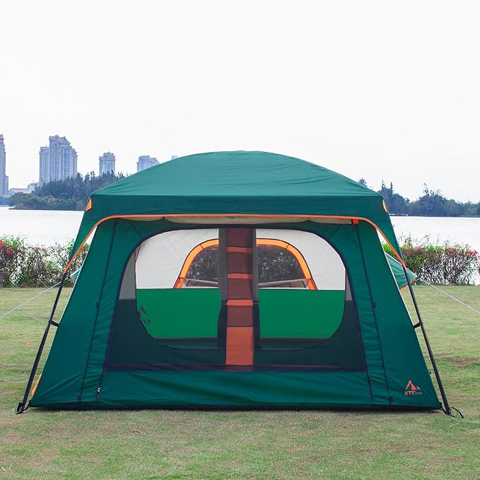 KTT Extra Large Tent 12 PersonFamily Cabin Tents2 Rooms3 Doors and 3 Windows with MeshStraight WallWaterproofDouble LayerBig Tents for OutdoorPicnicCampingFamily Gathering.
