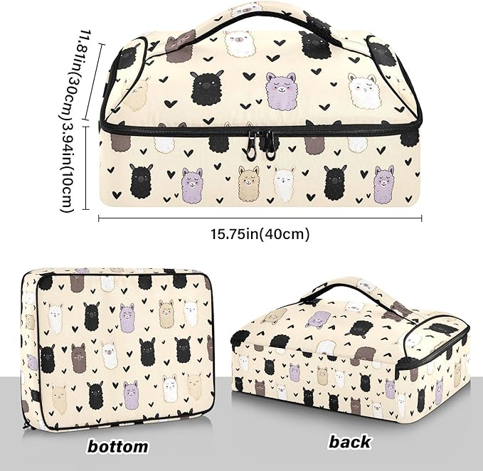 Casserole Carrier Pattern Alpaca PrintInsulated Casserole Carrier for Hot or Cold Food Thermal Lunch Tote for Potluck Parties Picnic Beach Fits 9 x 13 Inches Baking Dish