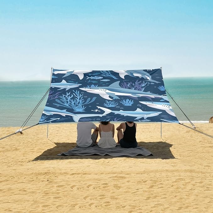 Sharks Camping Sun Shelter Beach Tent Portable Beach Sun Shade Outdoor Canopy for Camping Trips Fishing Picnic