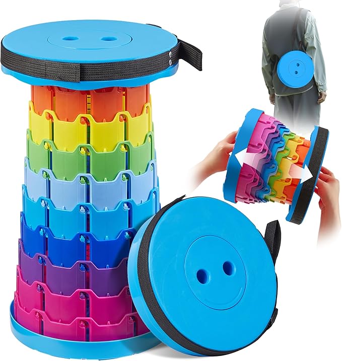 VECELO Telescoping Folding Stool Upgraded Portable Collapsible Retractable Stool with Load Capacity 400lbs for Garden Fishing Camping Hiking BBQ 1 PCS Rainbow Blue