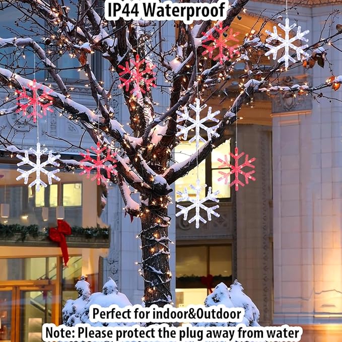 Christmas Snowflake Icicle Lights-9ft 150LED Twinkling Christmas Lights with Timer Waterproof Connectable Hanging 10 Drop for Eave Window Porch Xmas Indoor Outdoor Decoration (Red and White)
