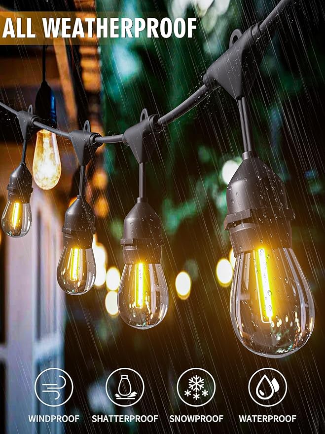 DAMAING LED Outdoor String Lights 150FTShatterproof IP65 2 Pack x 75Ft Patio Lights for Heavy Duty Hanging Lights WaterproofOutdoor Edison String Lights for Outside House BackyardPorchYard