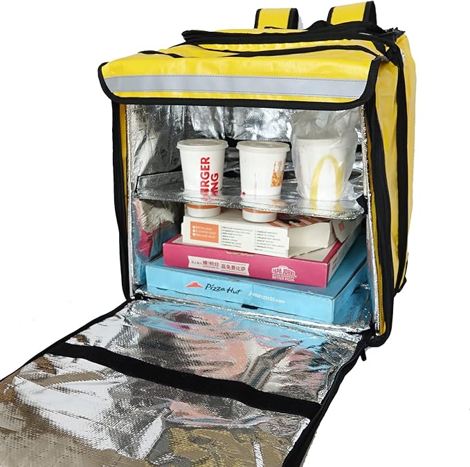 PK-GV: Extendable Food Delivery Rucksacks Flexible Pizza Takeaway Bags Delivery Backpacks with Cup HoldersYellow