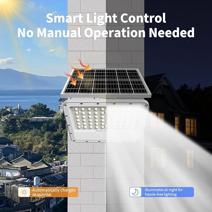 200W Solar Lights Outdoor 20000LM LED Automatic Light with 20000mAh Battery180°Wide Angle Waterproof Outside Solar Powered Security Flood Light and 8.2ft Cable with Radar Remote Control for Pathway