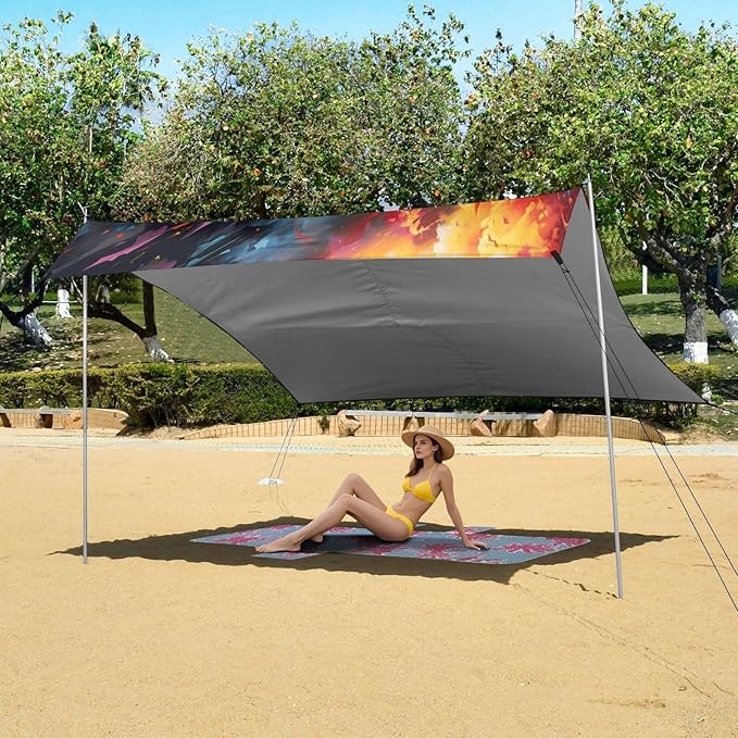 Camping Sun Shelters Watercolor Train Vehicle Beach Canopy 126 * 110.2in