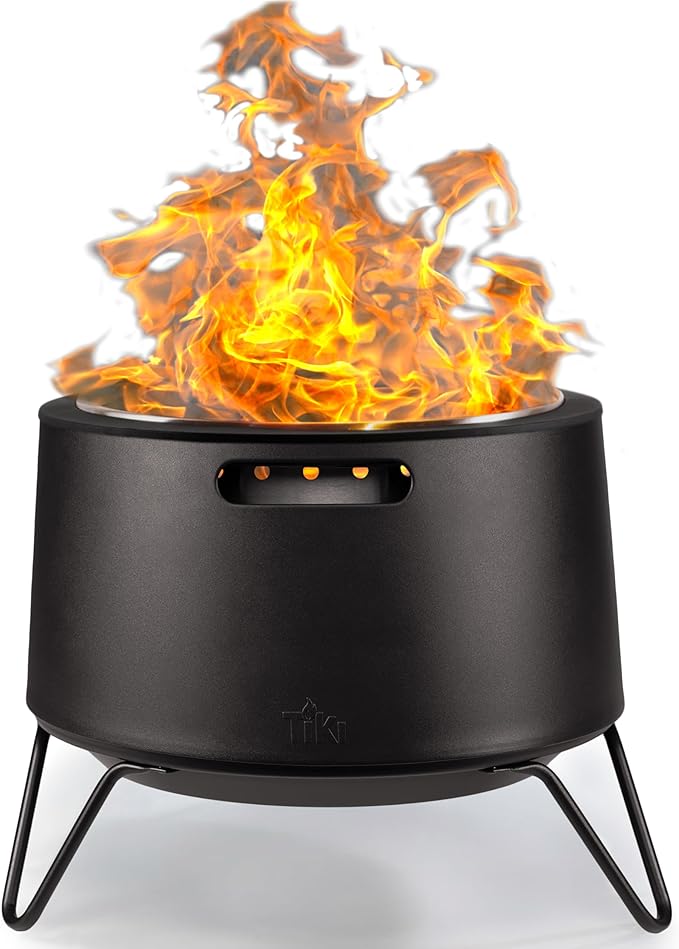 TIKI 20-Inch Smokeless Social Fire Pit Portable Outdoor Fire Pit with Removable Ash Base Stand &amp Cloth Cover – Modern Wood Burning Fire Pit for Patio Backyard and Gatherings