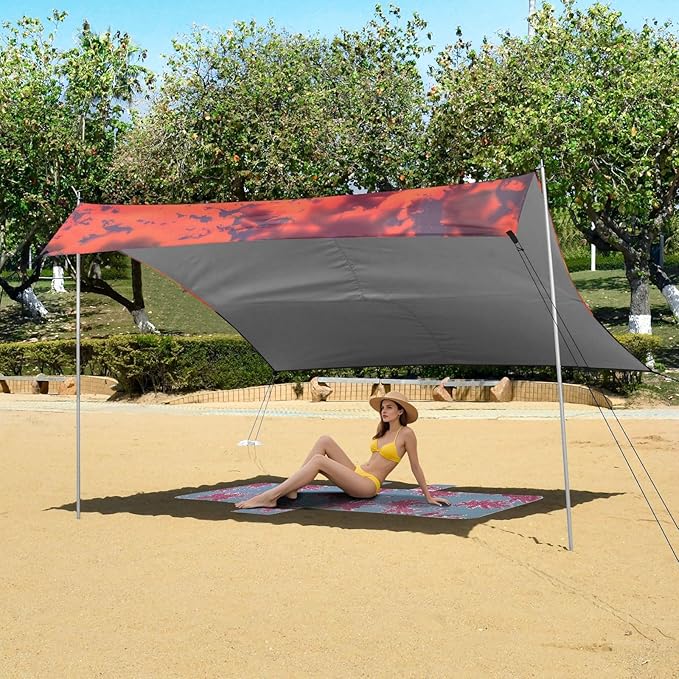 ALAZA Couple Elephant Sunset Beach Tent Sun Shelter UPF50+ Protection Beach Shade Canopy w/ 4 Sandbags for Outdoor Camping Fishing Backyard Fun Picnic 10x9 ft
