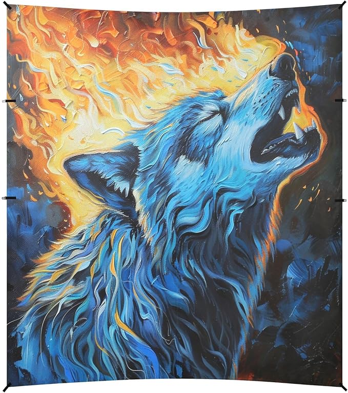 ALAZA Howling Wolf Fire Painting Beach Tent Sun Shelter UPF50+ Protection Beach Shade Canopy w/ 4 Sandbags for Outdoor Camping Fishing Backyard Fun Picnic 10x9 ft