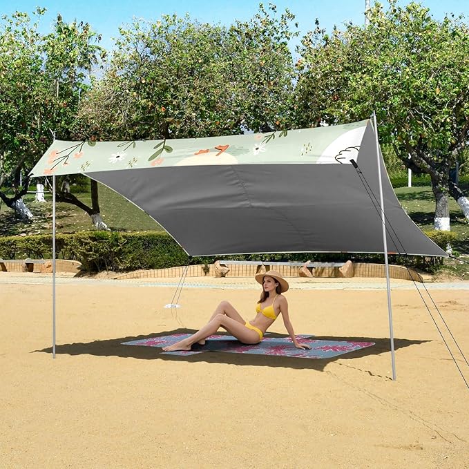 Cartoon Duck Light Green Camping Sun Shelter Beach Tent Portable Beach Sun Shade Outdoor Canopy for Camping Trips Fishing Picnic