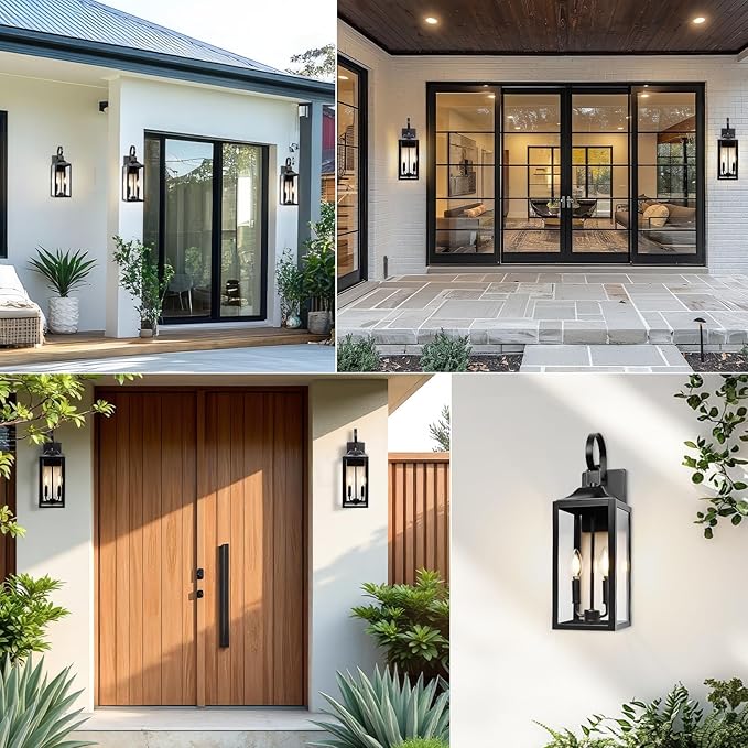 19 Large Outdoor Wall Light - Black Outside Wall Mounted Light Fixture Exterior Farmhouse Wall Sconce Lantern 2-Light Modern Porch Lighting Exterior Lamp for House 2 Pack