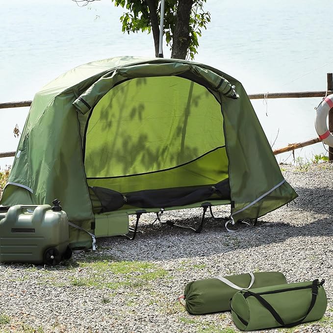 REDCAMP 1 Person Camping Cot Tent for Adults Waterproof Elevated Tent with Cot for Trip Picnic Army Green 75x28x48