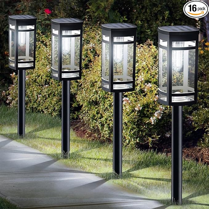 EXCMARK 16 Pack Solar Lights Outdoor Waterproof for Garden Pathway Walkway Driveway Yard Lawn Decorative Landscape Lighting. (Cool White Light 16)