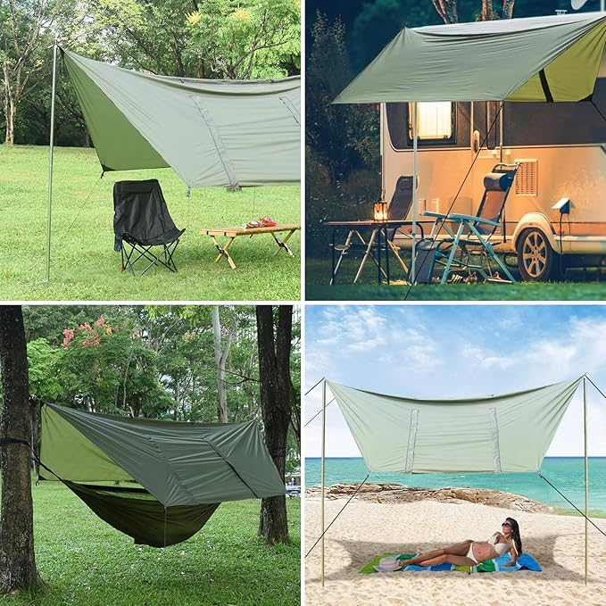 Hammock Rain Fly Tent Tarp (11.5x9.5ft) Large Ultralight Camping Tarps Waterproof Portable Backpacking Multifunctional Rain Cover for Outdoor Hiking Picnic Hammock Car Backpacking