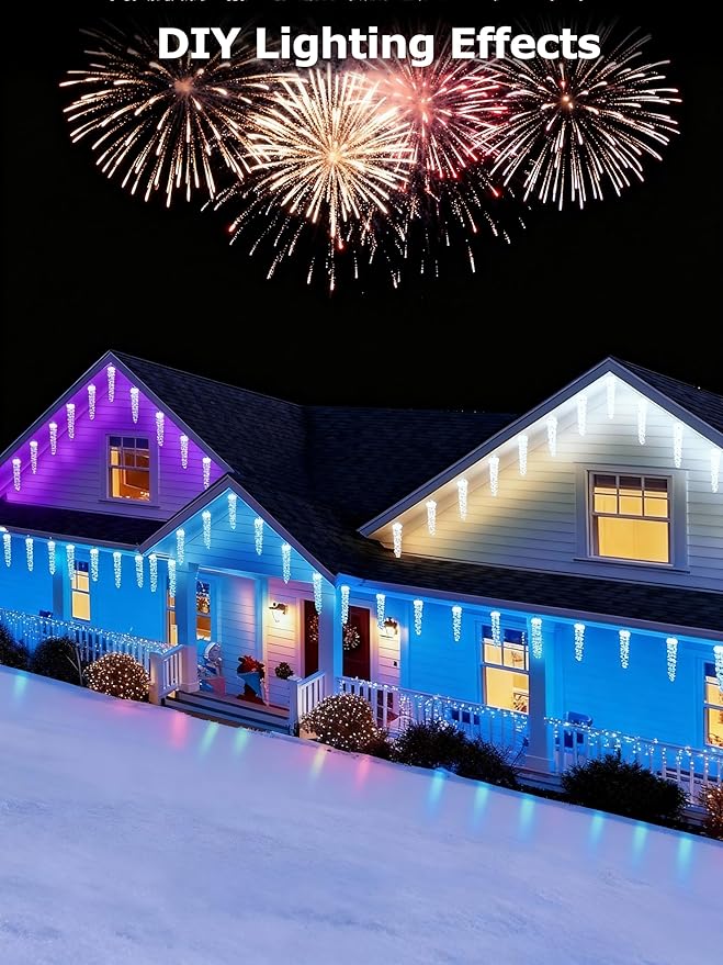 Smart Christmas Icicle Lights for Outside 33FT 20 Tubes RGBW LED Icicle Christmas Lights Outdoor App Remote Controlled DIY Dynamic Effects and 50+ Scenes for House Roof Decorations
