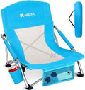AKSOUL Folding Beach Chair for Adults: Low/High Back Chairs with Carry Bag - Extra Wide Seat Chair with Comfortable Pillow &amp Storage Pocket (1 Pack &amp 2 Pack Blue)