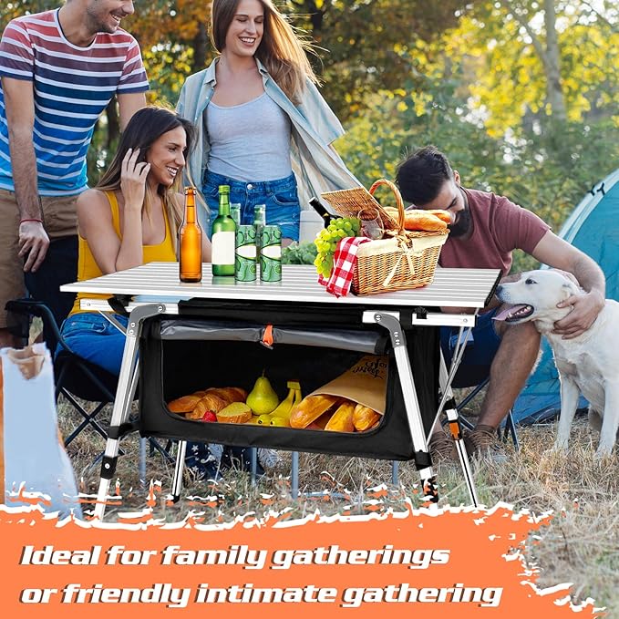 CampLand Aluminum Table Height Adjustable Folding Table Camping Outdoor Lightweight for Camping Beach Backyards BBQ Party (SilverB Rectangle)
