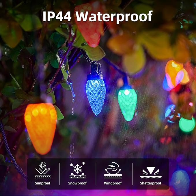 C9 LED Christmas Lights Outdoor 68ft 100 LED Waterproof Strawberry Christmas Decorations String Lights Plug in Vintage Christmas Tree Lights for Outside Roof Patio Wedding Party Multicolor