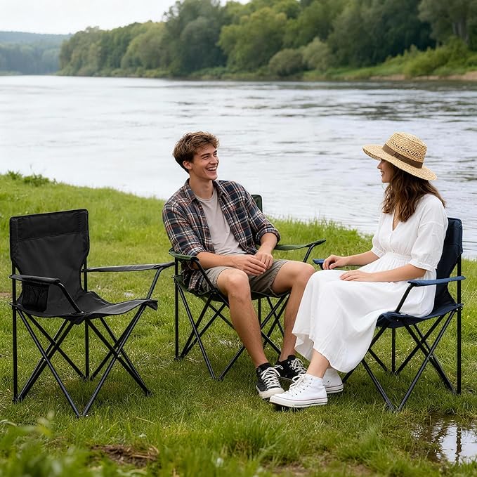 Folding Camping Chairs 2 Pack for Adults 300LBS Capacity Foldable Portable Lawn Chairs with Carry Bag Compact Design for Camp Beach Picnics and Outdoor (Navy)