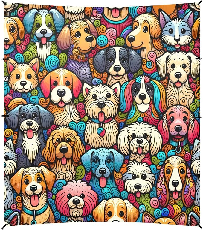 ALAZA Cute Doodle Dogs Puppy Colorful Beach Tent Sun Shelter UPF50+ Protection Beach Shade Canopy w/ 4 Sandbags for Outdoor Camping Fishing Backyard Fun Picnic 10x9 ft