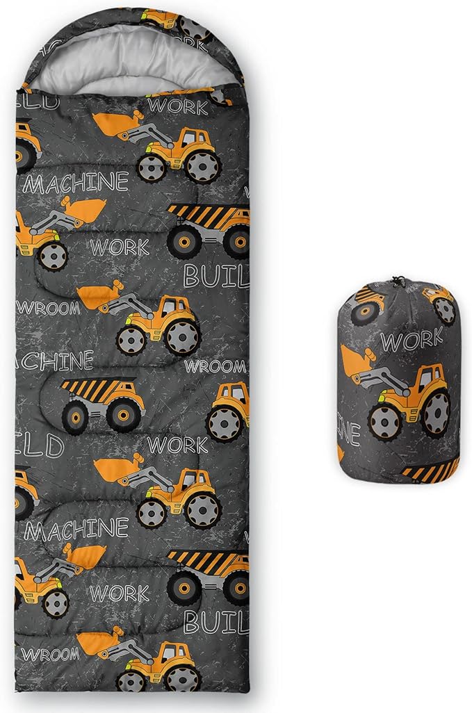 Datura home Kids Sleeping Bag for BoysWork Machine Truck Excavator-Lightweight Warm Outdoor Indoor-Waterproof Cold Weather Resistant Sleeping Bag for Camping Hiking(Excavator 32*90)